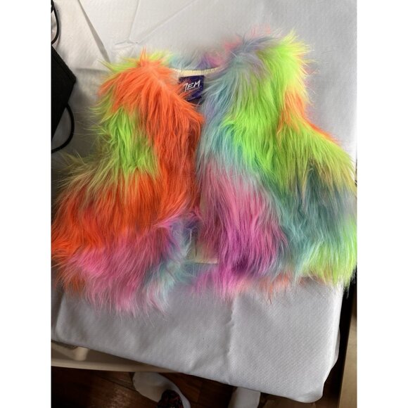 JEM and The Holograms Fluffy Furry Rainbow Youth Vest Size Small 6-6X Costume - Picture 13 of 13